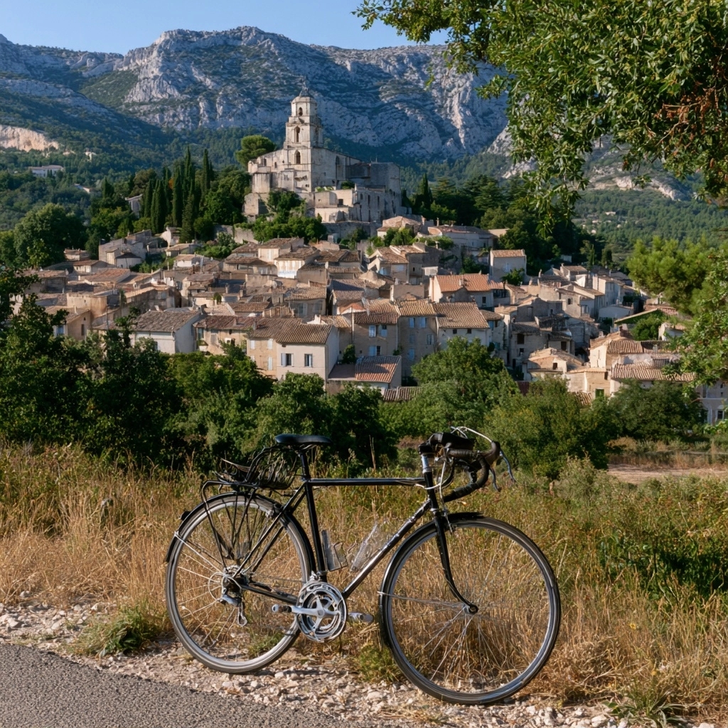 Itinéraires recommandés et mini-séjours vélo dans le Vaucluse — Le vélo pour visiter le village médiéval de vaucluse : lacoste et bonnieux
